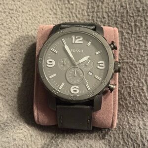 Fossil Men's Nate Black Leather Strap Watch